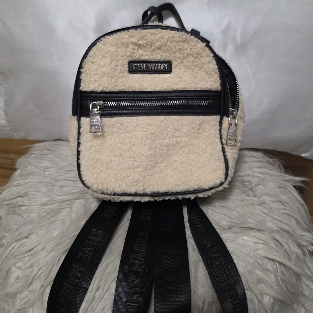 Steve Madden Cream Sherpa Mini Backpack